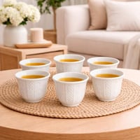 طقم فناجين قهوة عربية مزخرفة لون ابيض عدد 6