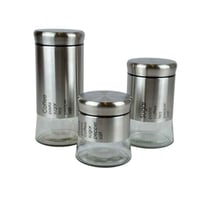 طقم علب تخزين زجاجية بغطاء ستانلس ستيل