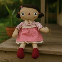 دمية قماشية بفستان وردي ومفتاح ذهبي