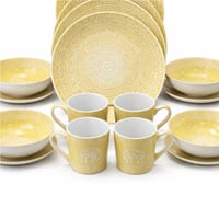 طقم سفرة بورسلان أصفر بنقوش ماندالا – تصميم أنيق ب...