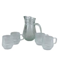 طقم إبريق زجاجي مع 4 أكواب شفافة بتصميم مخطط
