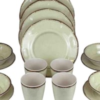 طقم سفرة ميلامين 16 قطعة – أخضر زيتوني بحواف بنية