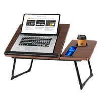 طاولة لابتوب خشبية قابلة للطي مع حامل كوب ومساحة ج...