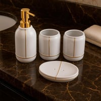 طقم اكسسوارات حمام سيراميك بخطوط ذهبية