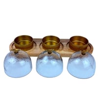 طقم تقديم مكسرات وتمور بثلاث حاويات بقاعدة خشبية و...