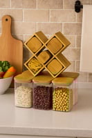 طقم برطمانات توابل بقاعدة خشبية -6 قطع