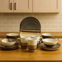 طقم سفرة سيراميك مزخرف 16 قطعة - ونقش أنيق