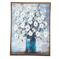 لوحة جدارية بإطار خشبي – مزهرية أزهار بيضاء