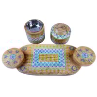 طقم مبخرة خشبي هندي فاخر بنقوش ذهبية