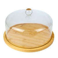 صحن تقديم خشبي مع غطاء زجاجي شفاف – تصميم أنيق لحف...