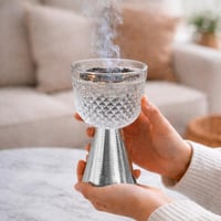 مبخرة زجاج فاخر بقاعدة معدنية فضيه