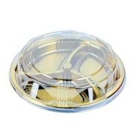 طبق تقديم دائري مقسم مع غطاء شفاف – لون ذهبي