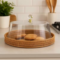 صينية تقديم مستديرة من الخيزران مع غطاء اكريلك أني...