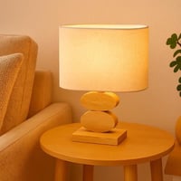 مصباح طاولة ديكوري بقاعدة حجرية الشكل وغطاء قماشي...