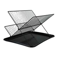 رف تجفيف الصحون المعدني المطلي بالأسود مع صينية