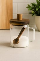 برطمان زجاجي بغطاء خشبي وملعقة