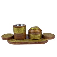 طقم مبخرة خشبي هندي فاخر بنقوش ذهبية