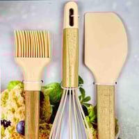 طقم ادوات مطبخ سيليكون مع مقابض خشبية - 3 قطع