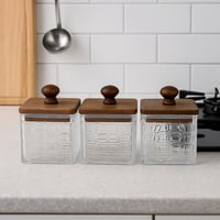 طقم برطمانات زجاجية بغطاء خشبي – 3 قطع