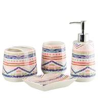 طقم إكسسوارات حمام سيراميك بنقشة هندسية ملونة – 4...