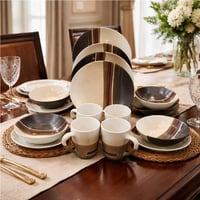 طقم سفرة بورسلان فاخر – تصميم عصري بخطوط أنيقة (16...