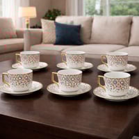 طقم فناجين قهوة مزخرف مع صحون عدد 6