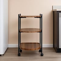 طاولة خدمة ثلاثية بعجلات – خشب طبيعي وإطار معدني