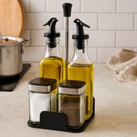 طقم تنظيم المطبخ للزيت والبهارات مع ستاند معدني