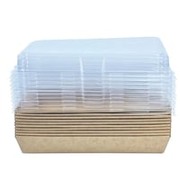 علبة طعام كرافت مستطيلة مع غطاء شفاف 10 قطع