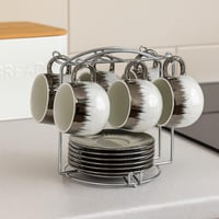 طقم فناجين قهوة بورسلان فاخر بلمسة فضية