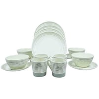 طقم سفرة سيراميك مزخرف 16 قطعة - أبيض وبيج بنقش أن...