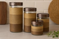 طقم برطمانات زجاج مزينة بالخيش – 4 قطع