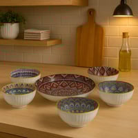 طقم تقديم سيراميكي مزخرف - 5 قطع متنوعة