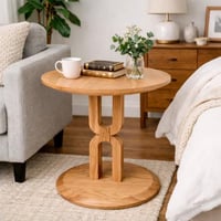طاولة جانبية دائرية خشبية مودرن بلون طبيعي