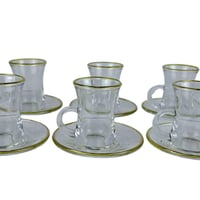 طقم بيالات شاي زجاجية مع صحون - 6 قطع