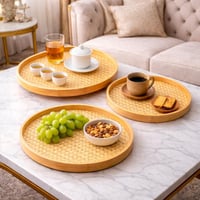 طقم صحون تقديم خيزران دائري بتصميم رتان