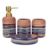 طقم اكسسوارات حمام سيراميك بنقوش تراثية – 4 قطع