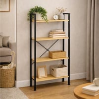 رف تخزين معدني مع ارفف خشبية ثلاث طبقات بتصميم صنا...