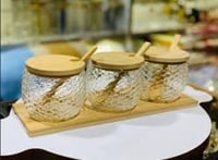 طفم سكريات زجاج بغطاء خشبي