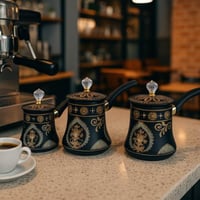 طقم ركوة قهوة شرقية فاخرة بنقوش إسلامية-اسود