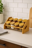 طقم بهارات بغطاء خشبي مع حامل من الخيزران – 8 عبوا...