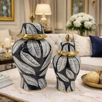 طقم مزهريات فخارية فاخرة بنقوش الطيور والزخارف الن...