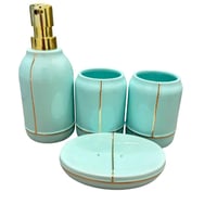 طقم اكسسوارات حمام سيراميك بخطوط ذهبية