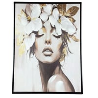 لوحة جدارية فنية لوجه امرأة بلمسات زهور بارزة