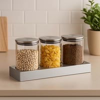 طقم برطمانات زجاجية بقاعدة معدنية – 3 قطع