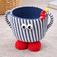 سلة تخزين كروشيه للاطفال بتصميم كرتوني