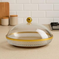 صحن تقديم بغطاء اكريلك فاخر بحواف ذهبية