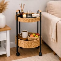 عربة تقديم وتخزين بعجل من الخوص والمعدن بطابقين