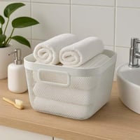 سلّة تخزين شبكية كبيرة بمقبض، مقاس 28 سم-ابيض