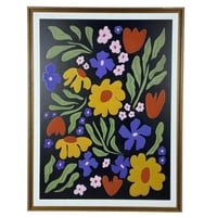 لوحة فنية بإطار - أزهار ملونة على خلفية سوداء